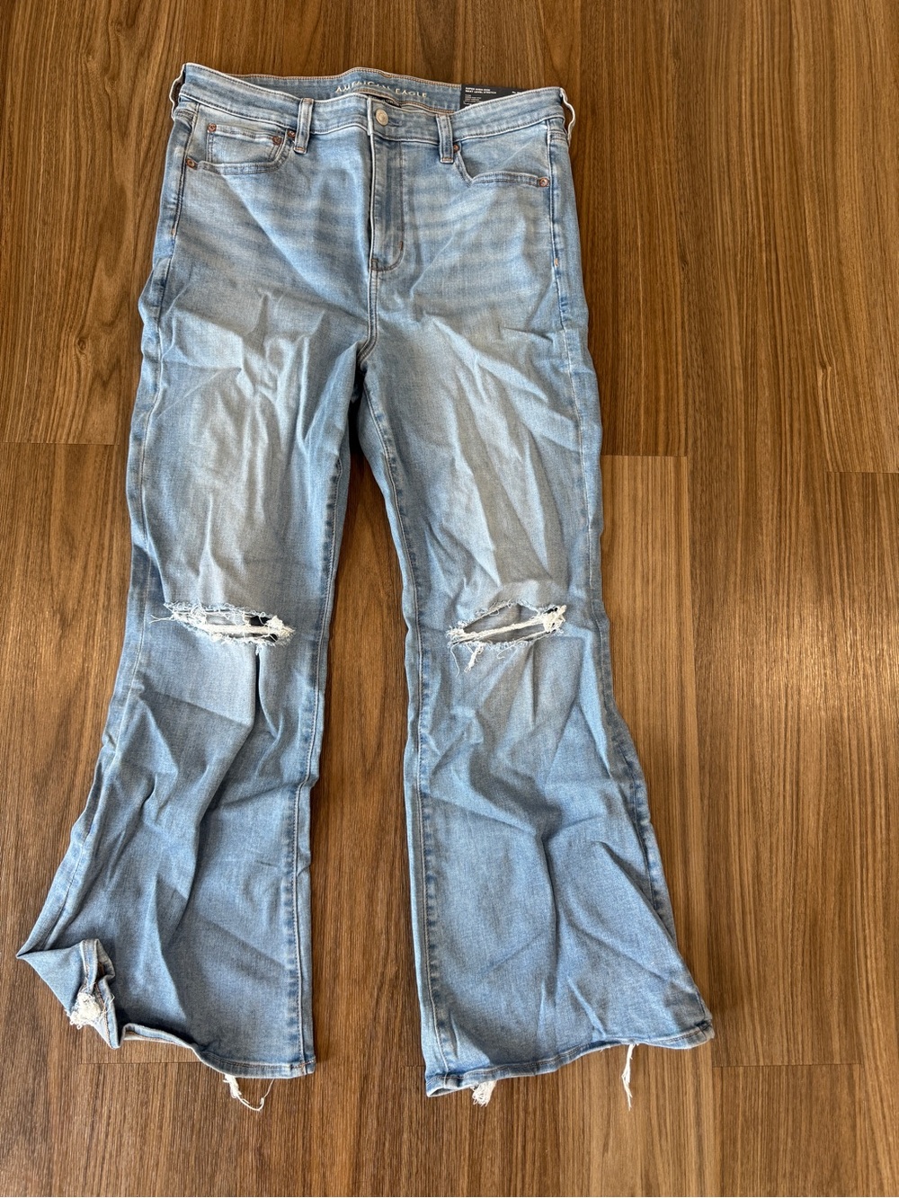 American Eagle Outfitters Light Wash Distressed Flare Jeans
